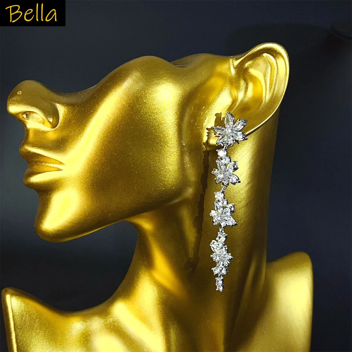 

8.7cm Long Flower Earrings for Women Sweet Jewelry White Zirconia Wedding Earrings Women