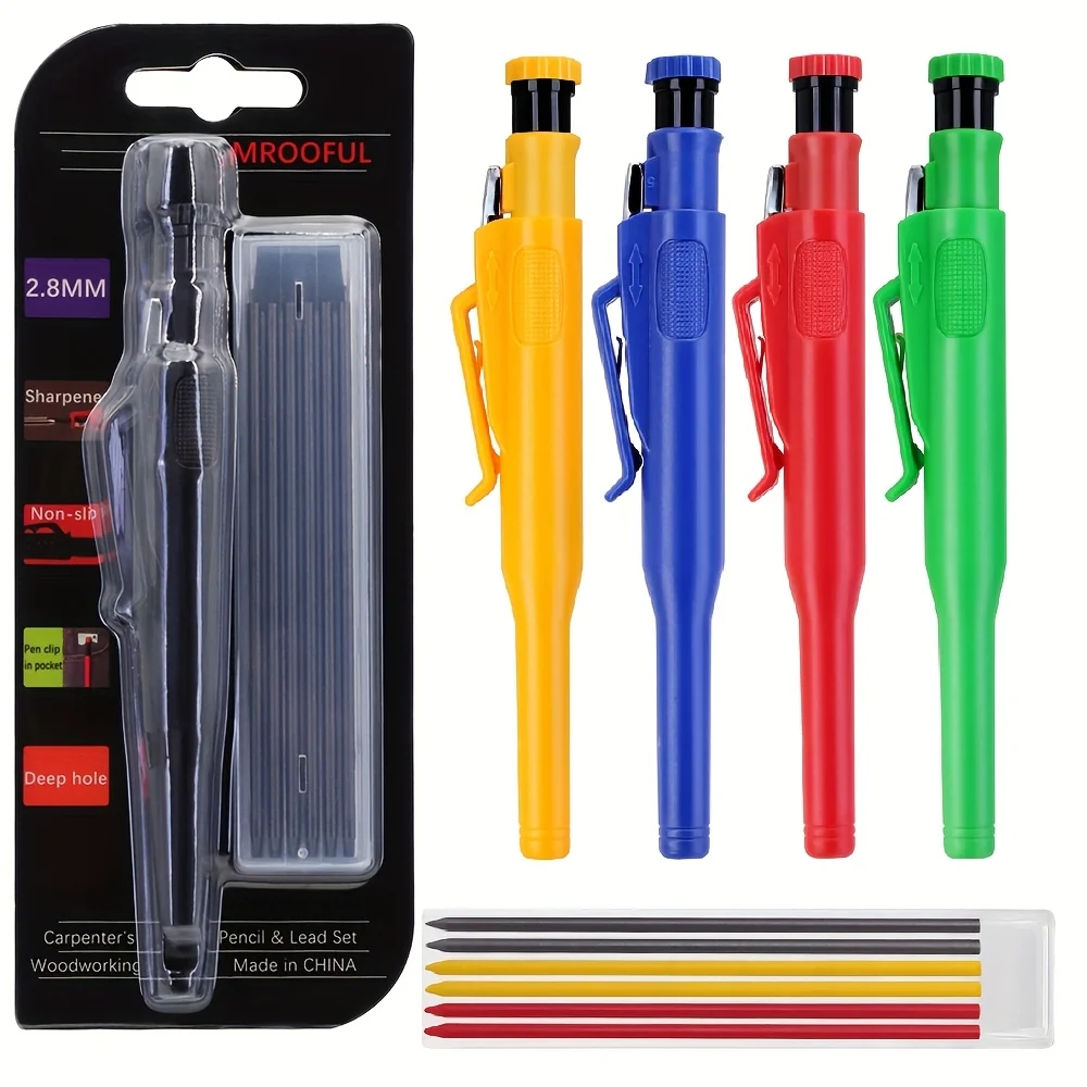 

3pcs 2.8 mm Carpenter's Pencil Set with Protective Cover and Sharpener 2B Leads Woodworking Tools Carpenter Engineers Supplies