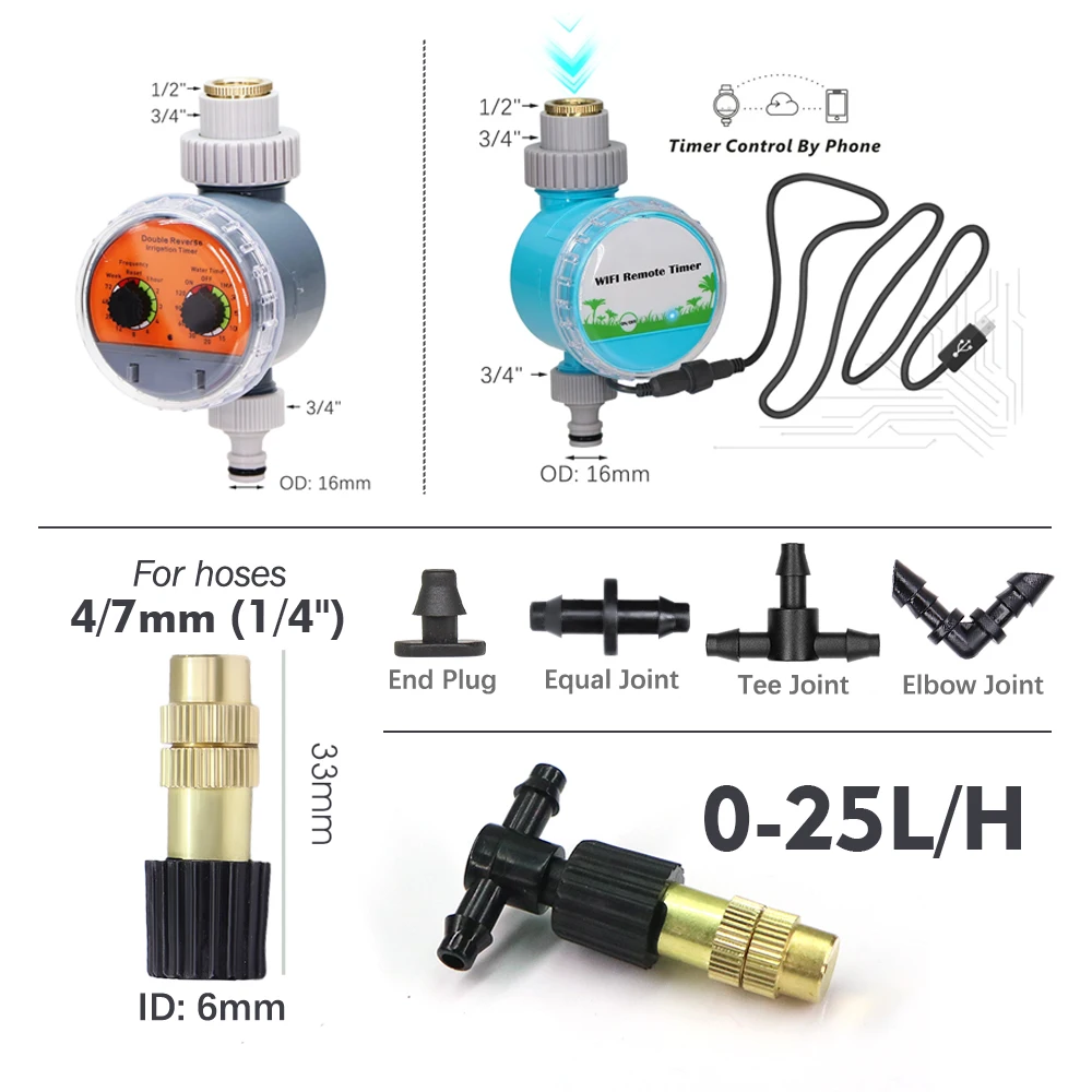 30-5M 60W Self-priming Pump Adjustable Misting Nozzle Cooling System 1/4\