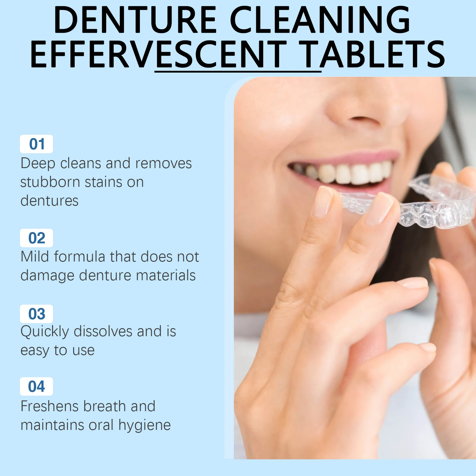 Oralhoe Denture Cleaning Tablets - Gentle Clean Fresh Breath Portable Daily Hygiene for False Teeth Oral Care view 5