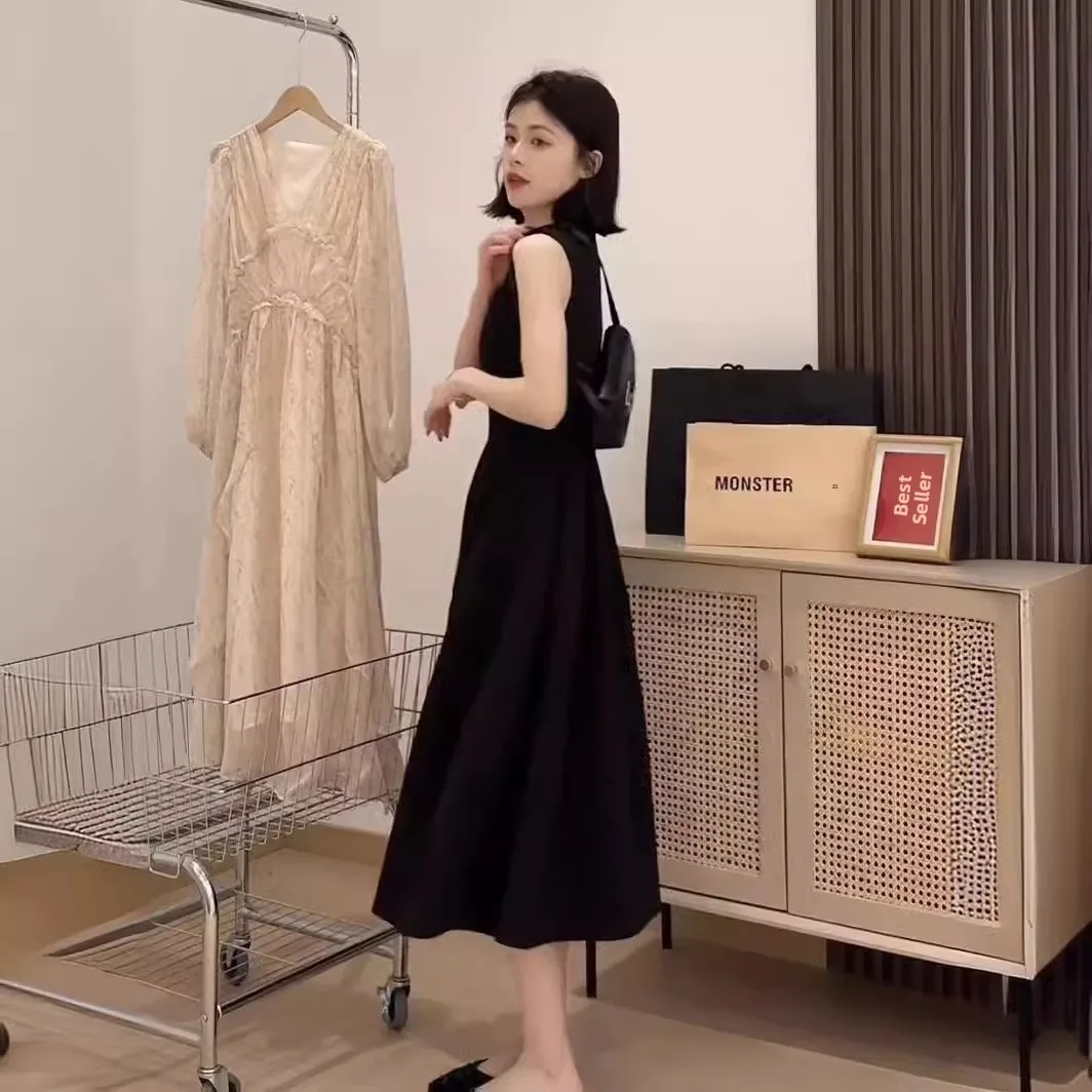 Rompi Panjang Wanita Ele Bla Dr Hepburn Sle High Waist Slim Fit Musim Semi 2024 Faion Bahan Poliester Berkualitas Tinggi