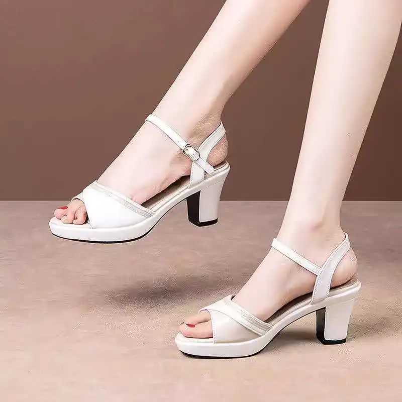 Summer Shoes Women High Heels Sandals Peep toe Elegant Ladies Square Heel 5cm Casual Woman Shoes Black White A2506