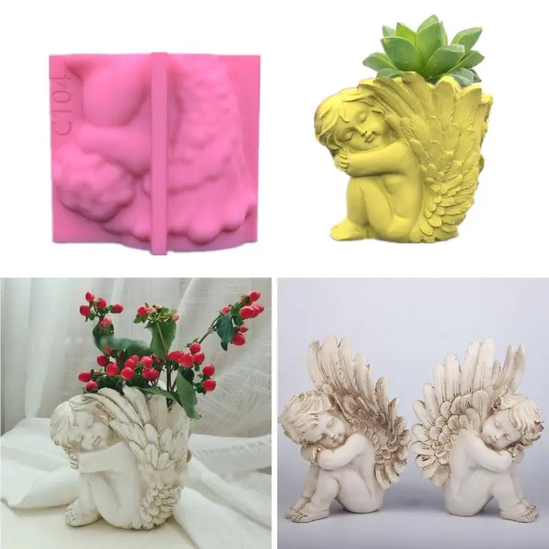 R7UF Angel Flower Pot Mold Silicone Plants Flowers Planter Mould Casting Concrete for Candle Soap Plaster Fondant Chocolate Tool