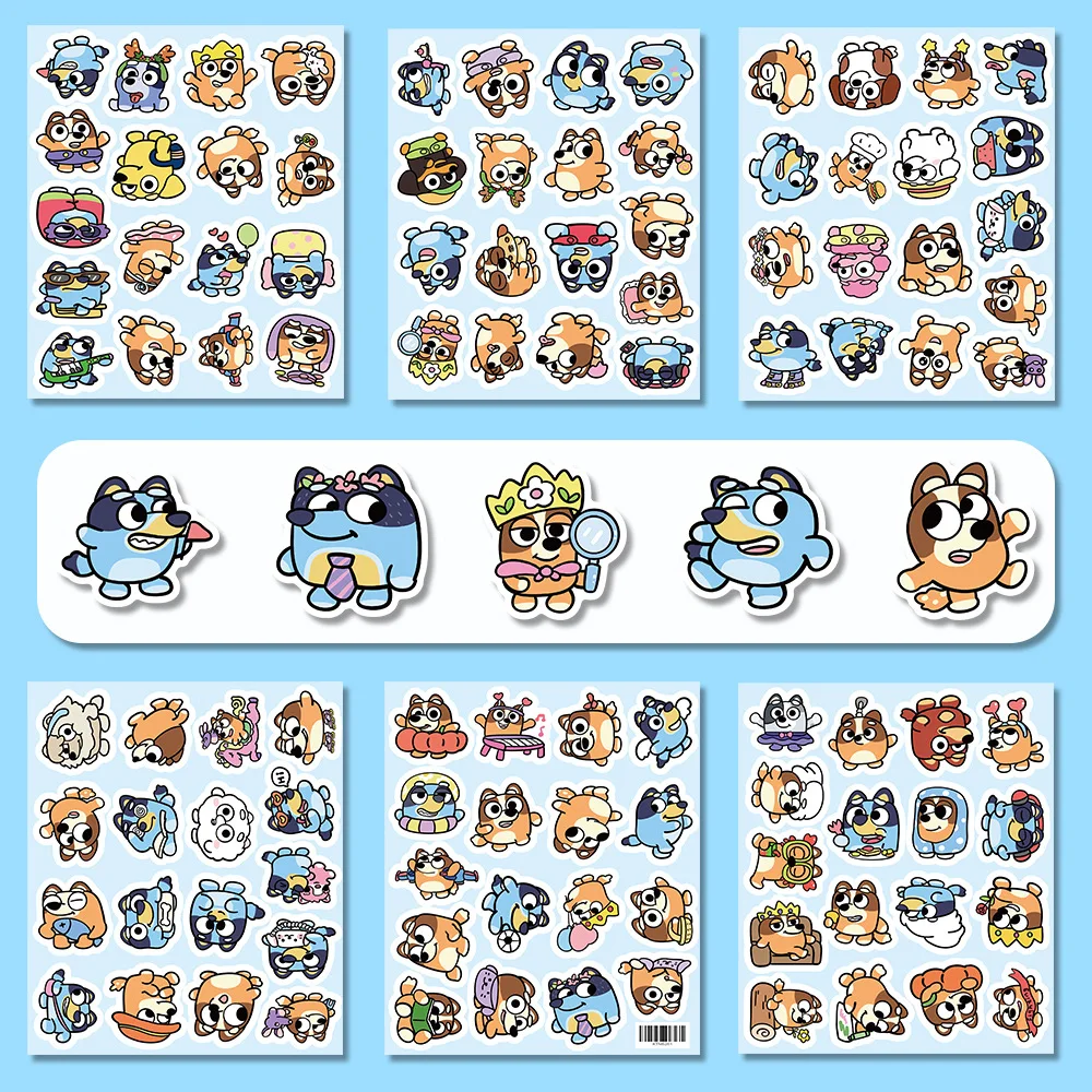 100 Uds versión Q dibujos animados Bluey pegatinas de animación calcomanía Animal DIY maleta Scrapbooking teléfono portátil papelería