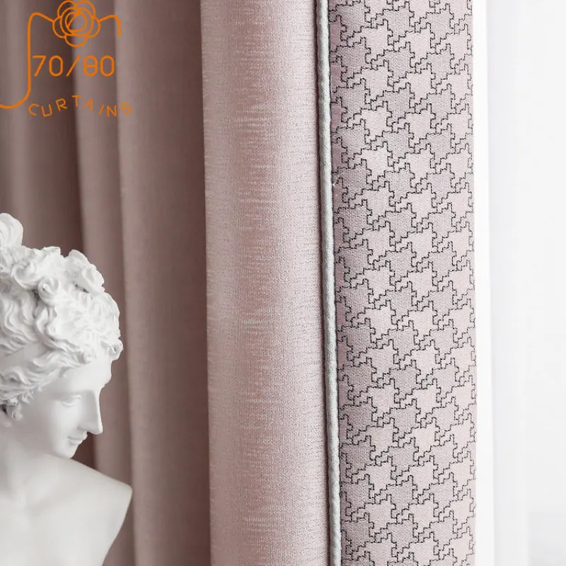 

Nordic Splicing Modern Shading Pink Princess American Curtains for Living Room Dining Bedroom Custom Luxury Window Room Decor