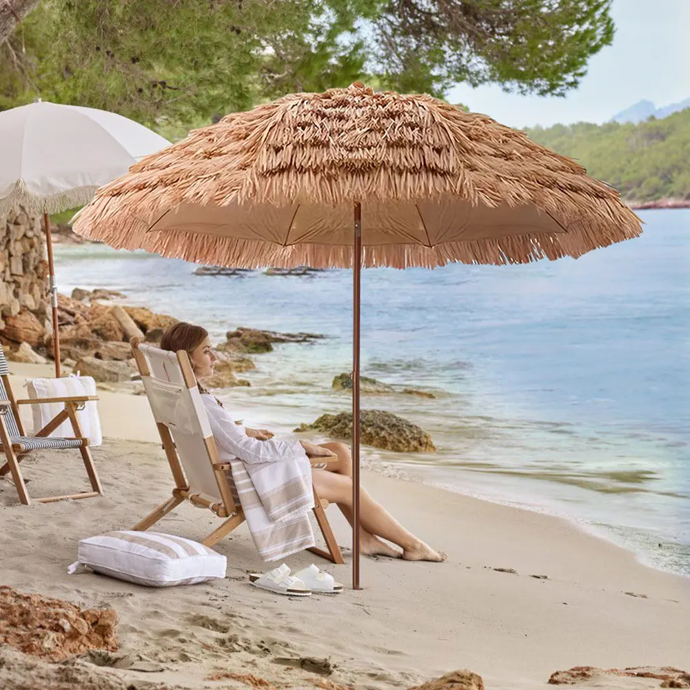 6.23ft/1.9 متر ارتفاع مظلة الشاطئ إمالة في الهواء الطلق مظلة فناء ارتفاع قابل للتعديل مظلة منقوشة 8 الأضلاع لحديقة الفناء