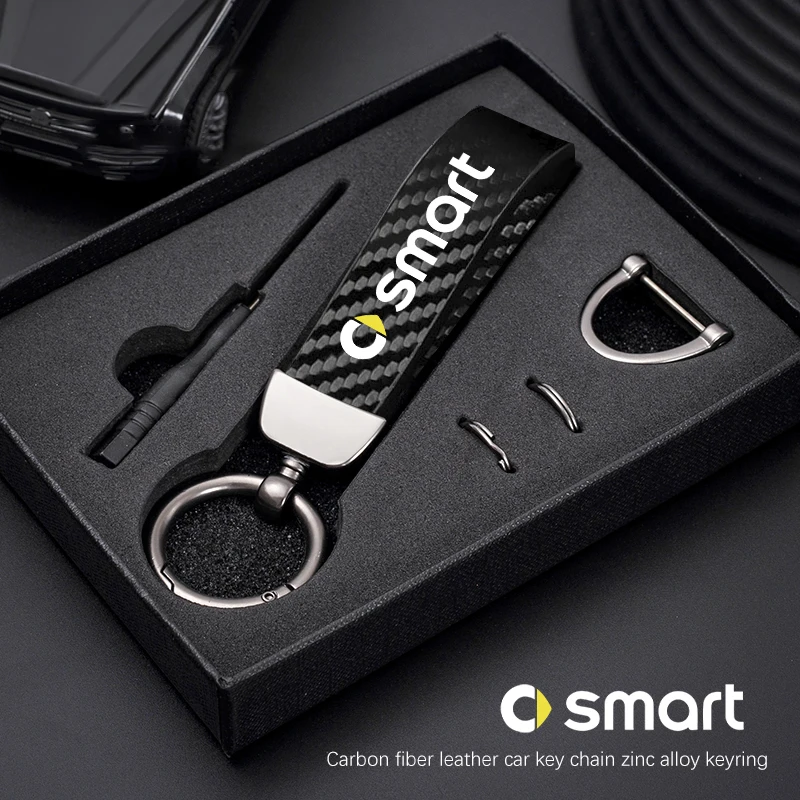Car Carbon Fiber Style Keychain Microfiber Leather Key Chain For Smart EQ Fortwo Forfour 453 451 452 450 454 Roadster Forjeremy