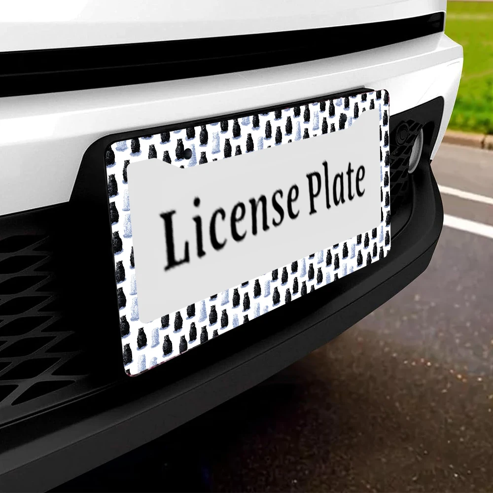 1 قطعة أبيض وأسود الكرتون البطريق نمط 2 حفرة إطار لوحة الترخيص ، مادة الألومنيوم ، 6x12 بوصة ، مع مجموعة المسمار ، الرجعية N