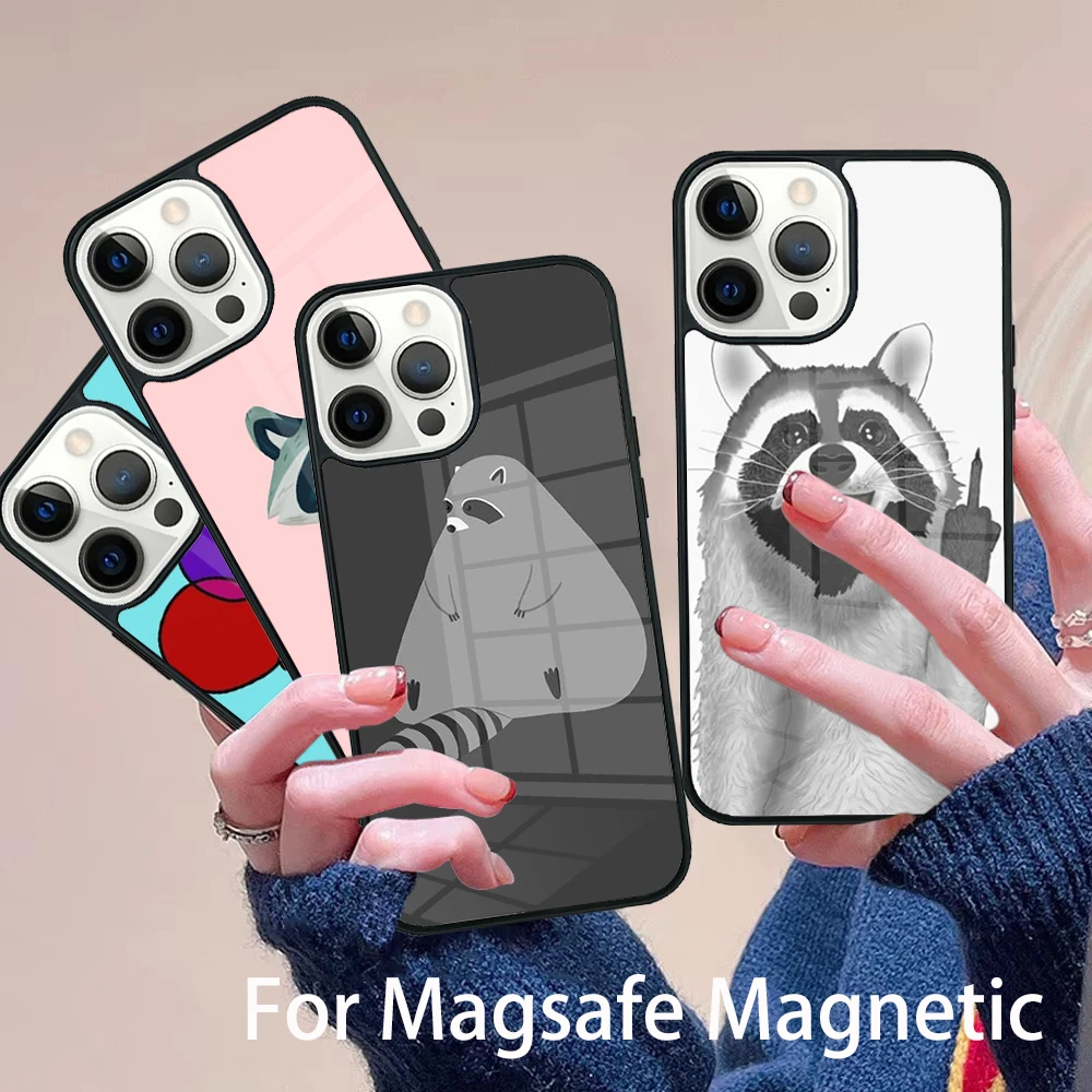 

Cartoon Raccoon Kawaii Phone Case Magesafe Magnetic Wireless Charge Cover For IPhone 16 11 12 13 14 15 Pro Max Plus Mini