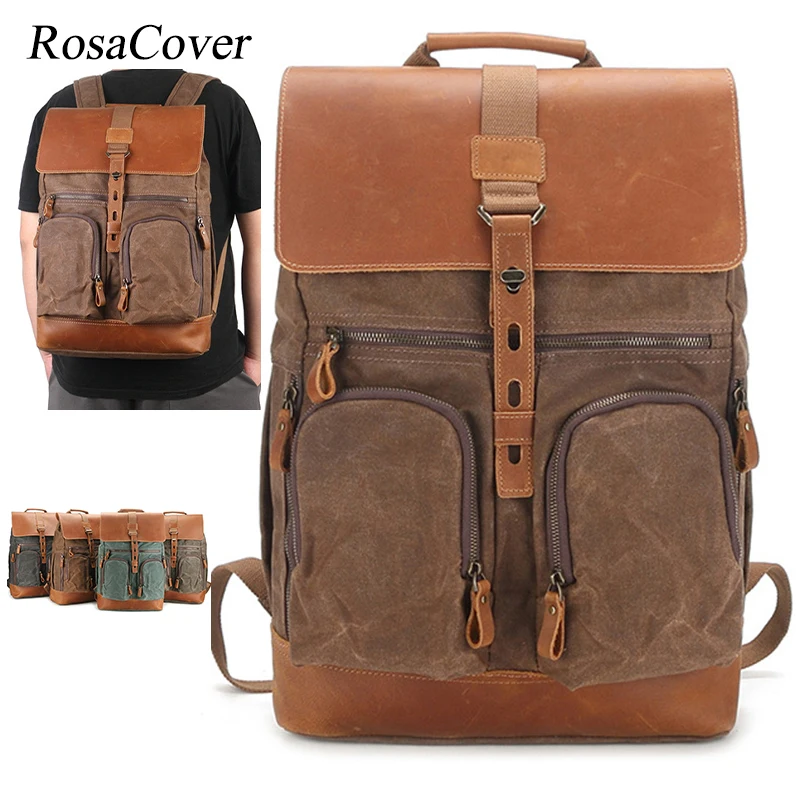 

Vintage Oil Waxed Canvas Leather Backpacks For Men Large Capacity Bag Laptop Bagpack Male Waterproof Daily Daypacks Mochilas