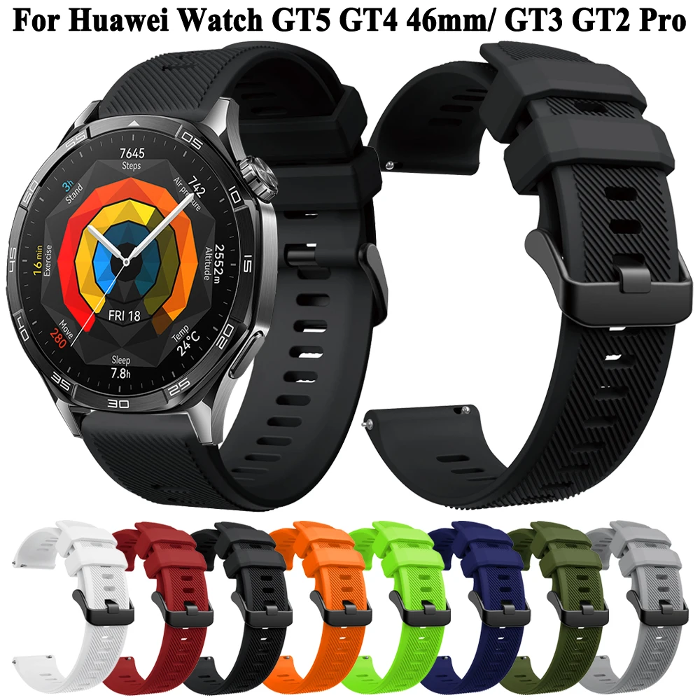 22mm Men Silicone Strap For Huawei Watch GT5 GT 5 Pro 46mm Smartwatch Band For Huawei Watch GT4 GT3 GT2 Pro Wristband Bracelet