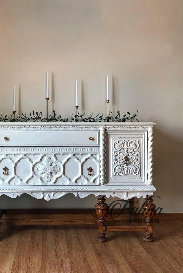 neoclassical solid wood carving flower entrance cabinet light luxury  carving