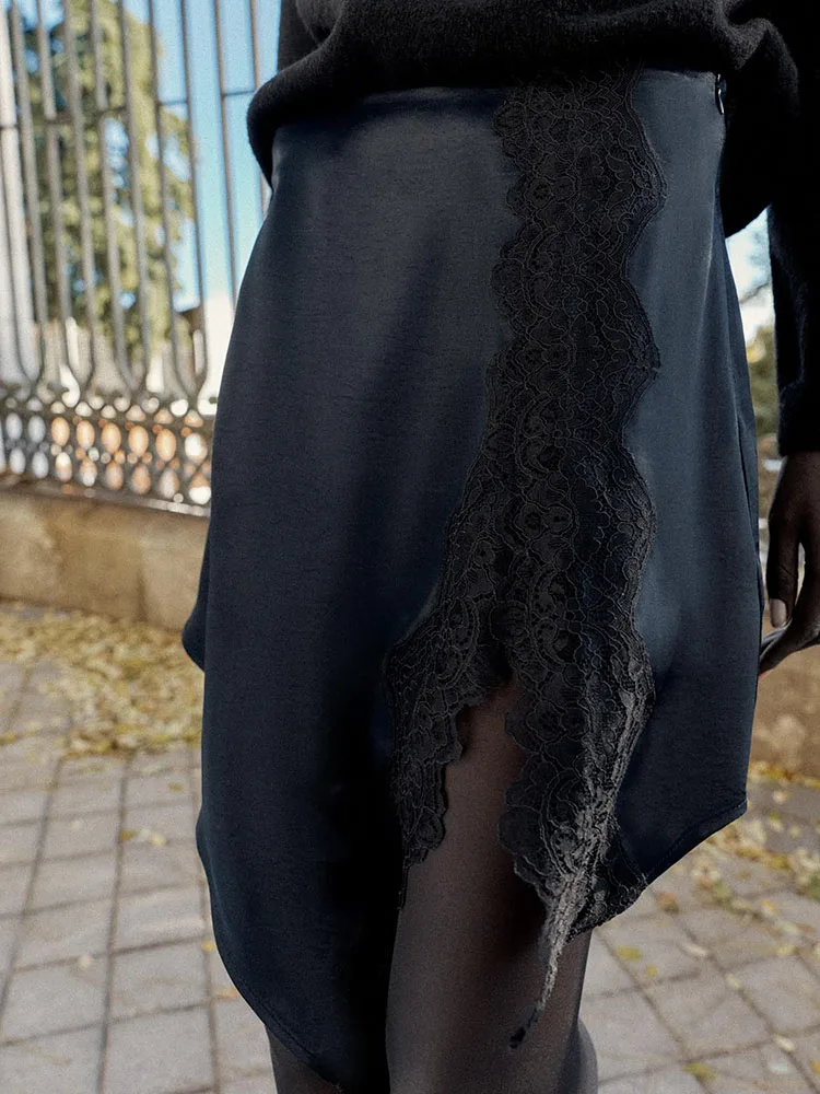 High-End ZA2025 Women's Winter New Patchwork Silk Satin Texture  Skirt Ethnic Stage Costume Premium Quali Faionable