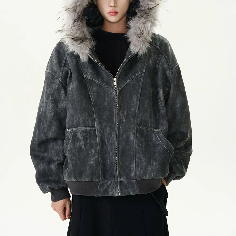 Новая зимняя мужская куртка с меховым воротником и капюшоном с длинными рукавами, американская ретро-мода, модный уличный повседневный свободный нишевый мужской топ