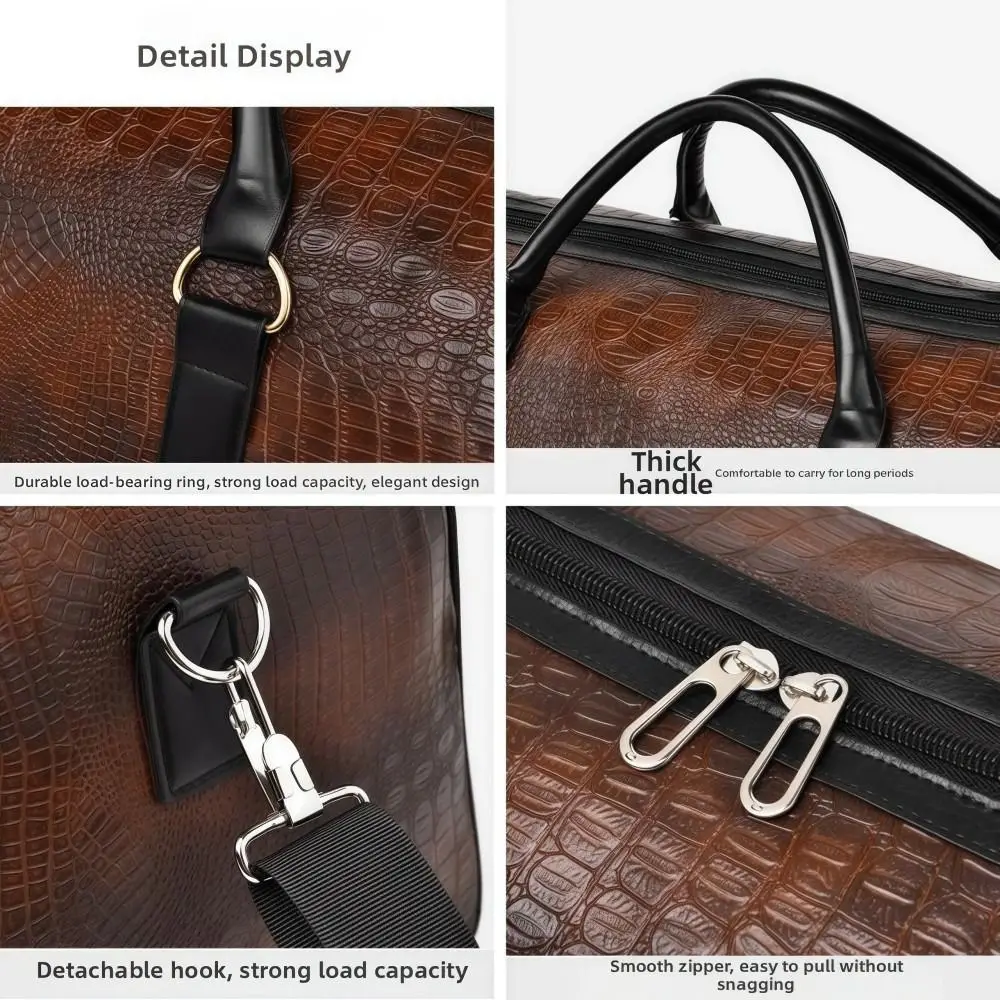 

Crocodile-Textured Travel Duffel Bag Retro Large Capacity Vacation Luggage Durable PU Leather Business Trip Handbag Men Women