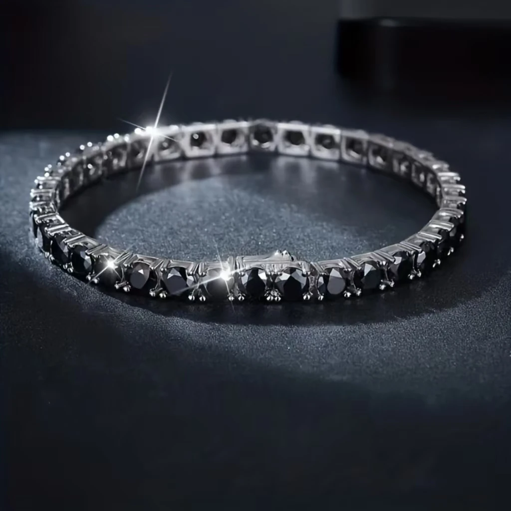 GRA Certified Real 3/4/5/6.5MM Full Black Moissanite Tennis Bracelet for Women Men S925 Silver Link Bracelets Fine Jewelry