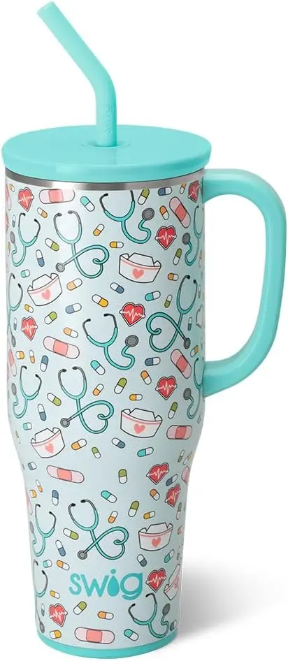 

40oz Insulated Tumbler with Handle and Straw, Keeps Drinks Cold 24h Hot 9h, Dishwasher Safe, Lightweight for Travel