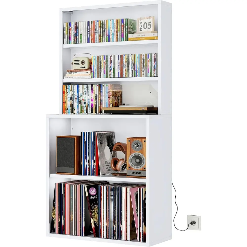 VASAAOSD DVD Storage Vinyl Record Storage Rack, 5-Tier CD Rack Tower with Record Player Stand, Vinyl Record Stand & DVD Shel or