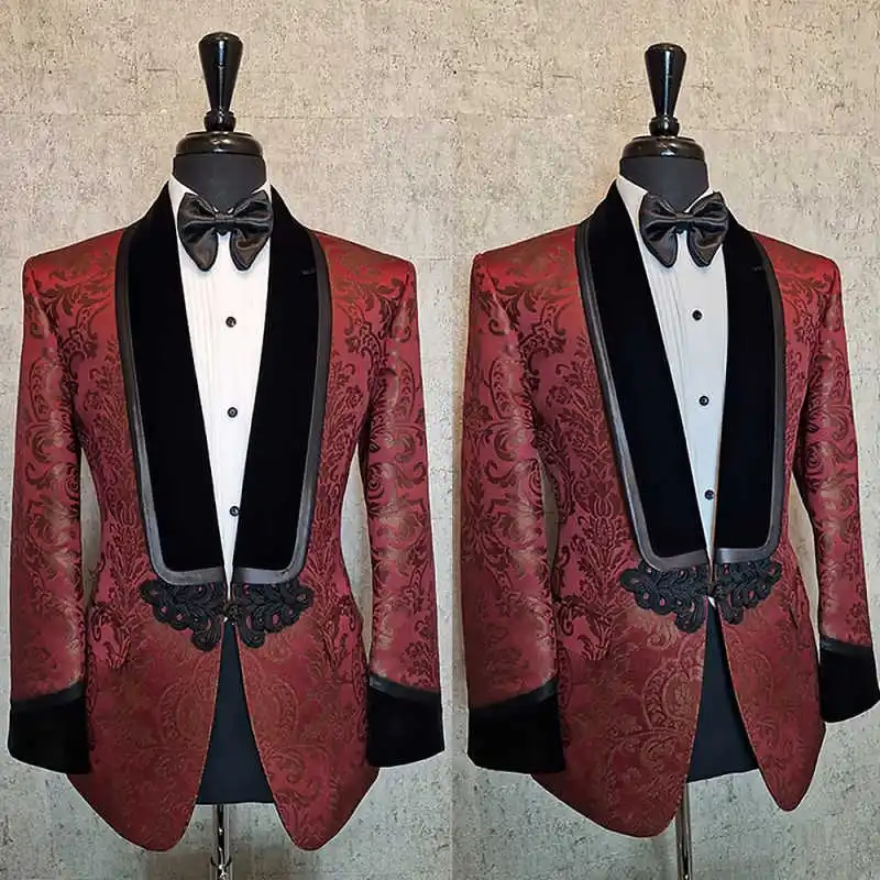 

Handsome Jacquard One Piece Wedding Tuxedos Shawl Lapel Jacket Blazer Classic Fit Dinner Party Customized Wear