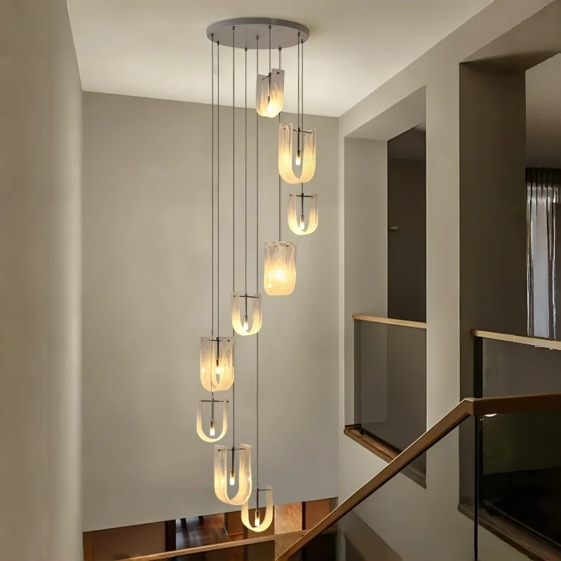 Modern Light Luxury Duplex Staircase Pendant Light High End Stairwell Ceiling Head Long Line Rotating Chandelier Home Changeable