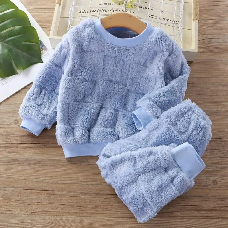 

Autumn Winter Sleepwear Flannel Pajamas For Girls Boys Long Sleeve Tops+Pants Suits Fashion Home Clothing Baby Kid Sleep Costume