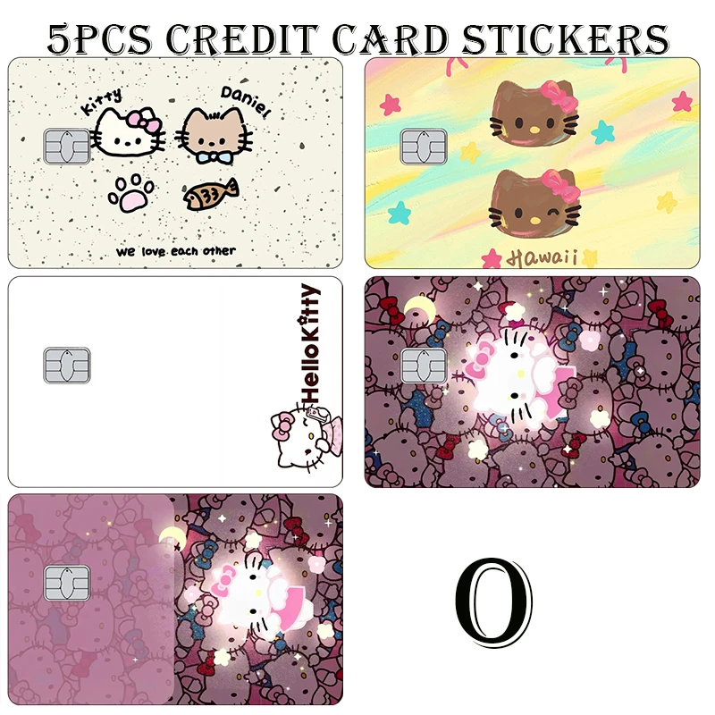 5pcs Sanrio Kawaii Credit Card Stickers Hello Kitty Kuromi My Melody Anime Fashion Star Laser Diy Bank Visa Film Tape Skin Decor