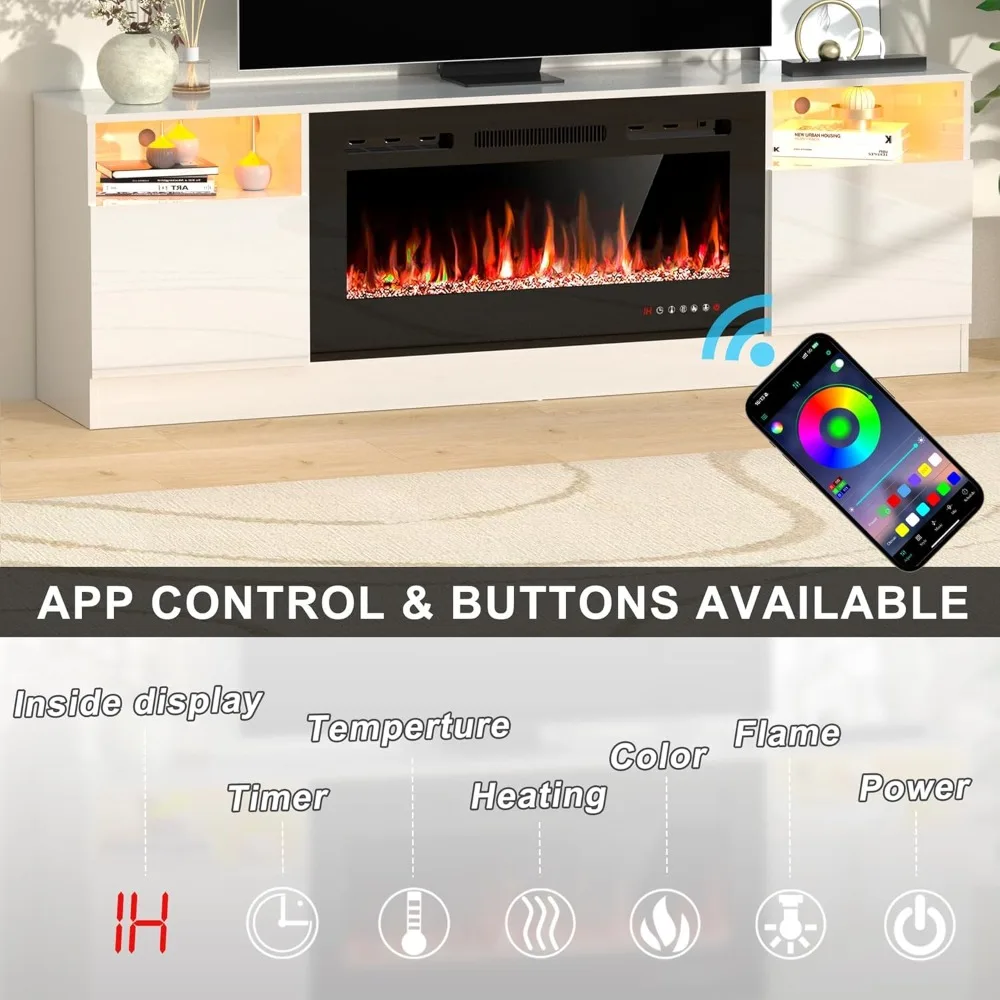 حامل مدفأة تلفزيون مقاس 80 بوصة مع ضوء LED وخزائن تخزين من شركة Media TV Co