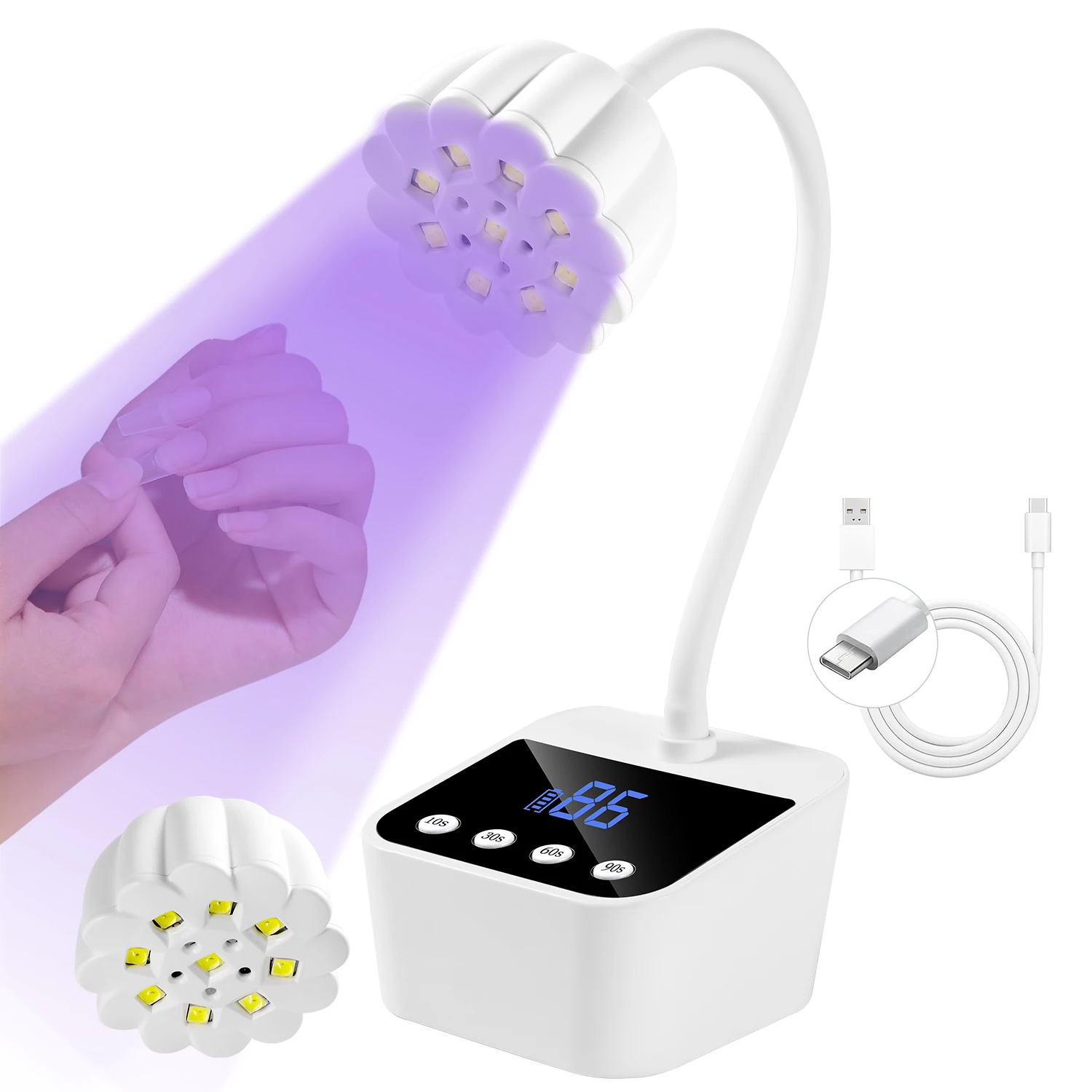 

Mini Rechargeable UV LED Nail Lamp Cordless Curing Light with 360° Adjustable Gooseneck and 4 Timer Settings for Gel Nails