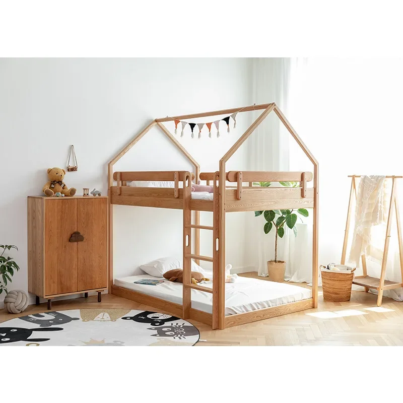 北欧風総無垢材子供用ベッド 高低ベッド 親子ベッド モダンシンプル 上下段ベッド