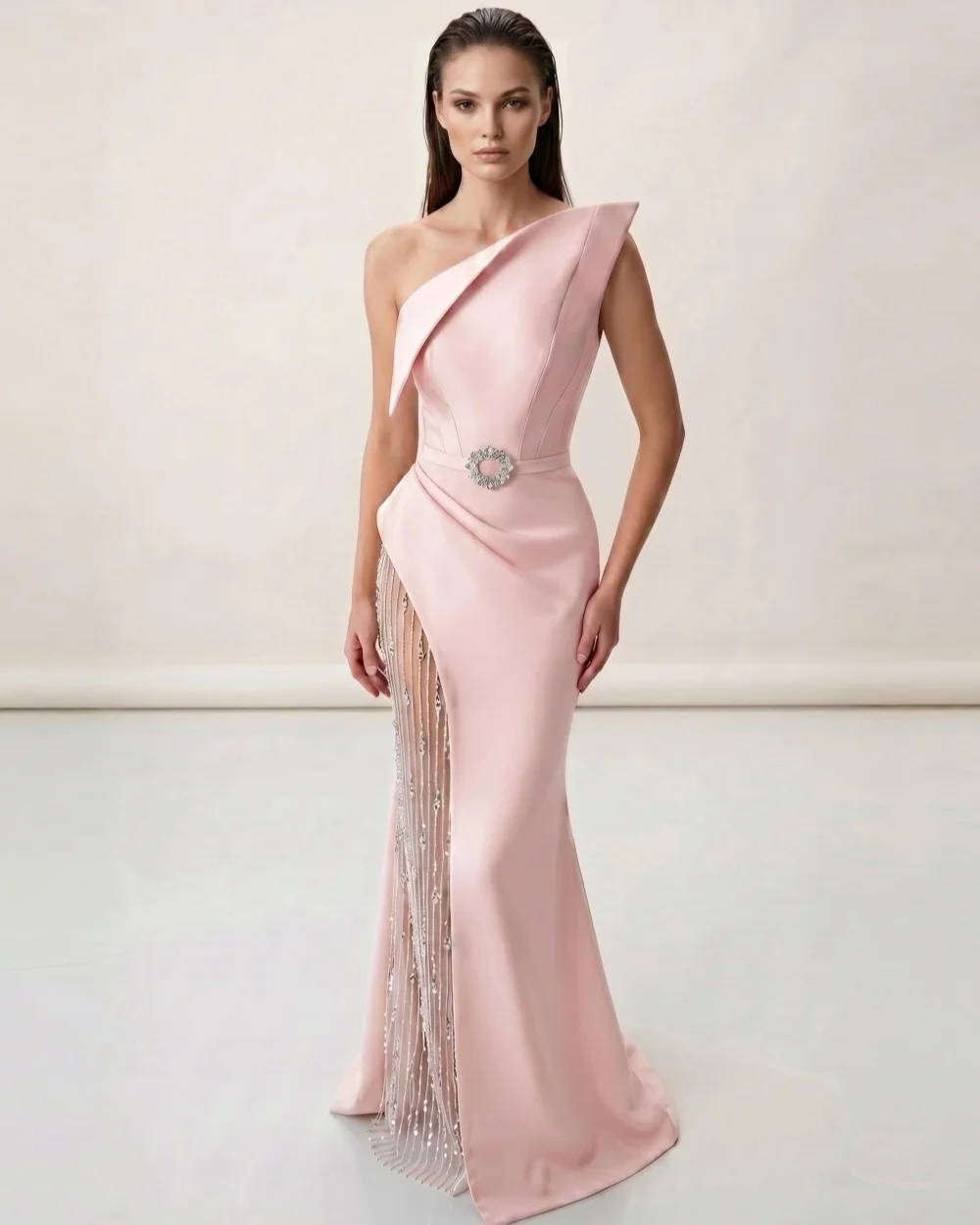 Customized Fashion Women Charmeuse Rhinestone Ruched Straight Evening Dress Classic Strapless Sleeveless Floor Lenght Party Gown