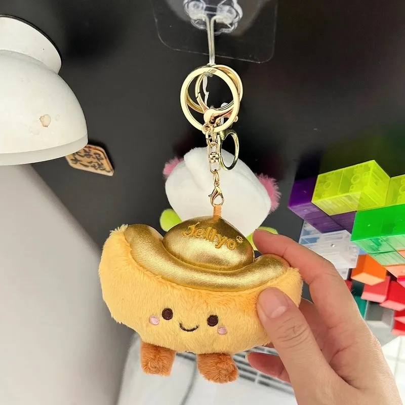 Super süßes Original-Cartoon-Plüschtier mit glücklichen Goldbarren, weicher Schlüsselanhänger, Taschenanhänger, Glücksüberraschungsgeschenk für viel Glück, Sucher