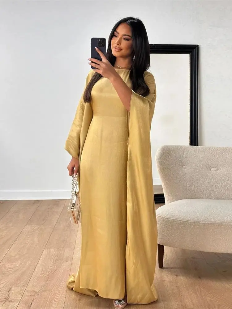 Ramadan Eid Estate Raso Batwing Abaya Dubai Lusso 2024 Donne Islam Musulmano Maxi Lucido Abiti Caftano Kebaya Caftano Marocain