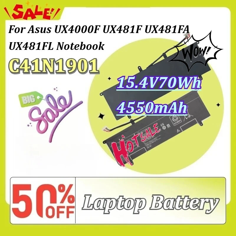 

C41N1901 15.4V 4550mAh 70Wh High Capacity Li-Polymer Replacement Laptop Battery for AsusUX481FL UX4000F UX481FA UX481F Notebook
