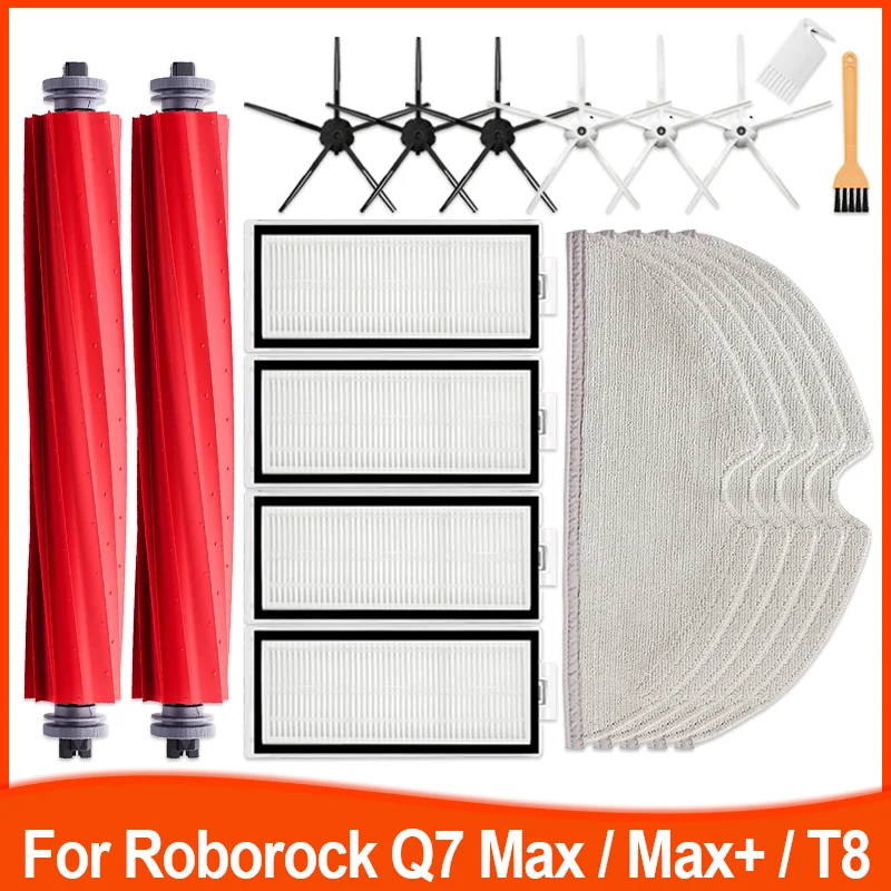 Main Side Brush Hepa Filter Mop Rags for Roborock Q7 Max, Q7 Max+, T8 Robot Vacuum Cleaner Accessories Spare Parts