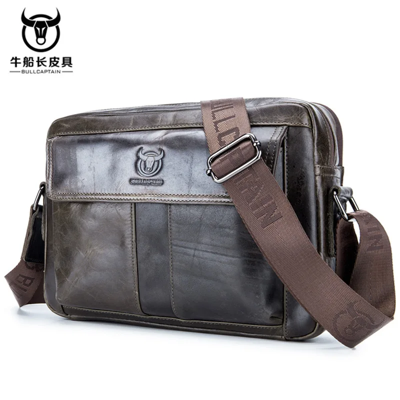 BULLCAPTAIN 2023 men handbag Messenger bag Men\'s Shoulder Bag Genuine Leather men\'s Crossbody Small male man bags Travel Tote