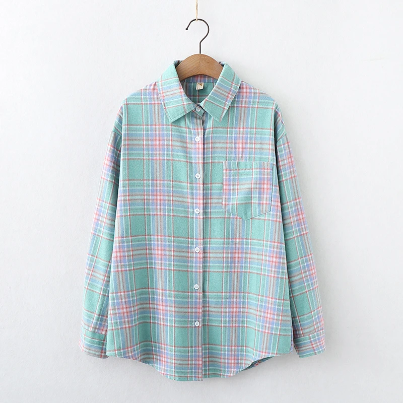 Brand Loose Style Casual Plaid Shirt Women 2024 New Ladies Fresh Design Long Sleeve Shirts & Blouses Female Checked Tops Clothes