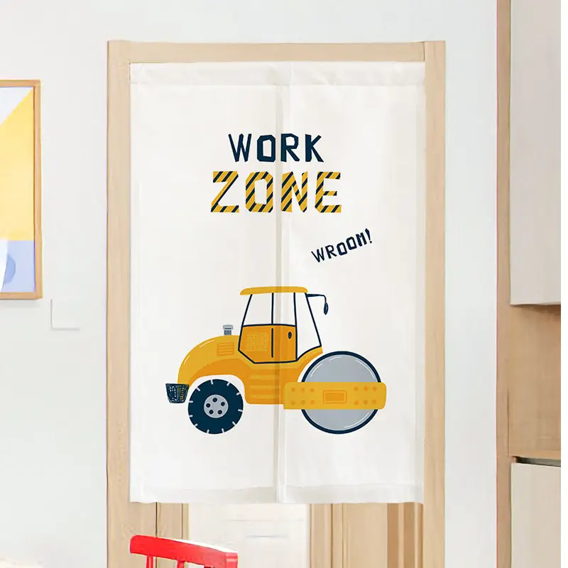 VIKAMA Road Roller Noren Door Curtain Engineering Car Print Hanging Curtain Boys Room Door Partition Creative Kids Decor