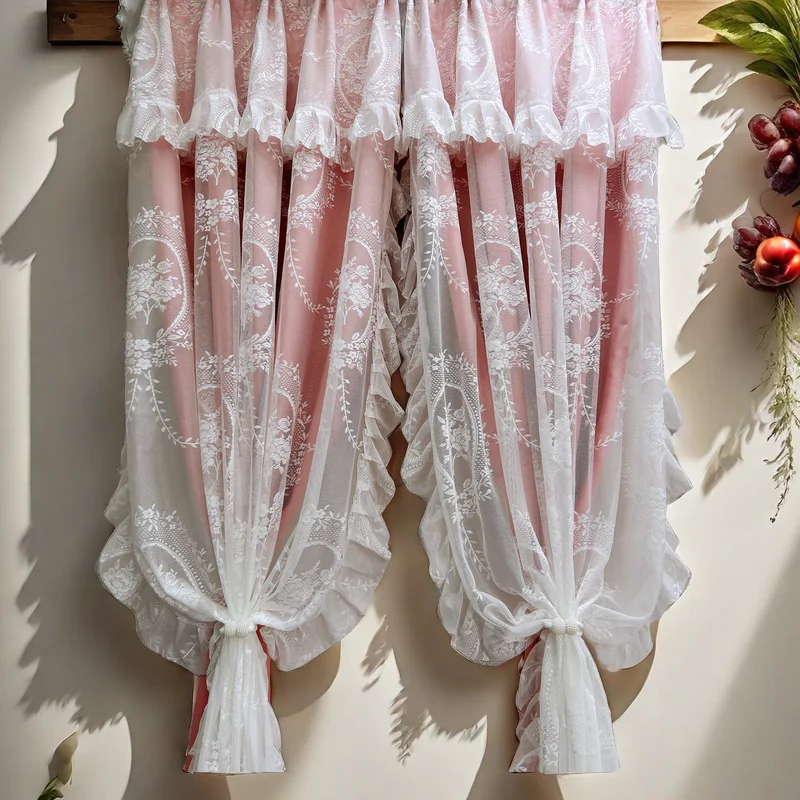 French Rococo Lace Double-layer Curtain Princess Style Dreamy Blackout Curtain for Girls' Bedroom