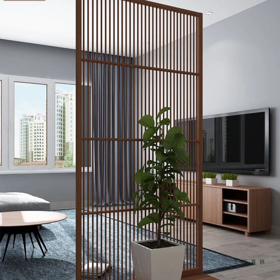 Barrier-free screen, bamboo partition, solid wood grille, modern movable entrance hall, floor-to-ceiling seat screen