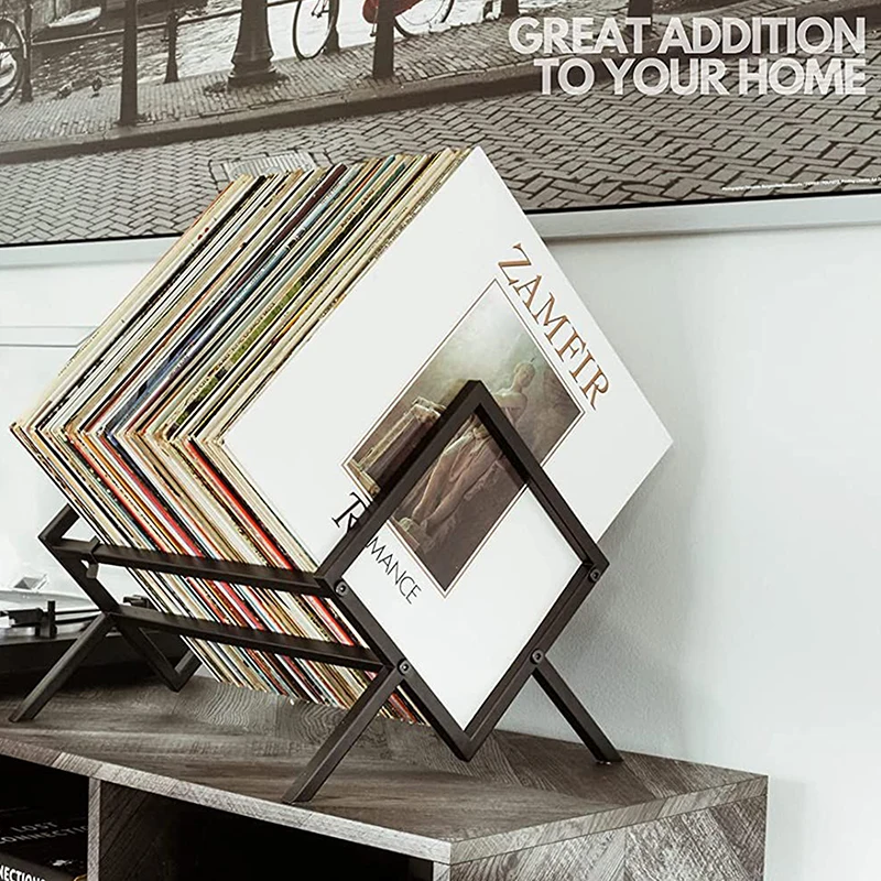 

CD Record Display Stand Vinyl Record Storage Rack 80 To 100 LP Capacity Durable Metal Single Tier Record Holder Bookshelf