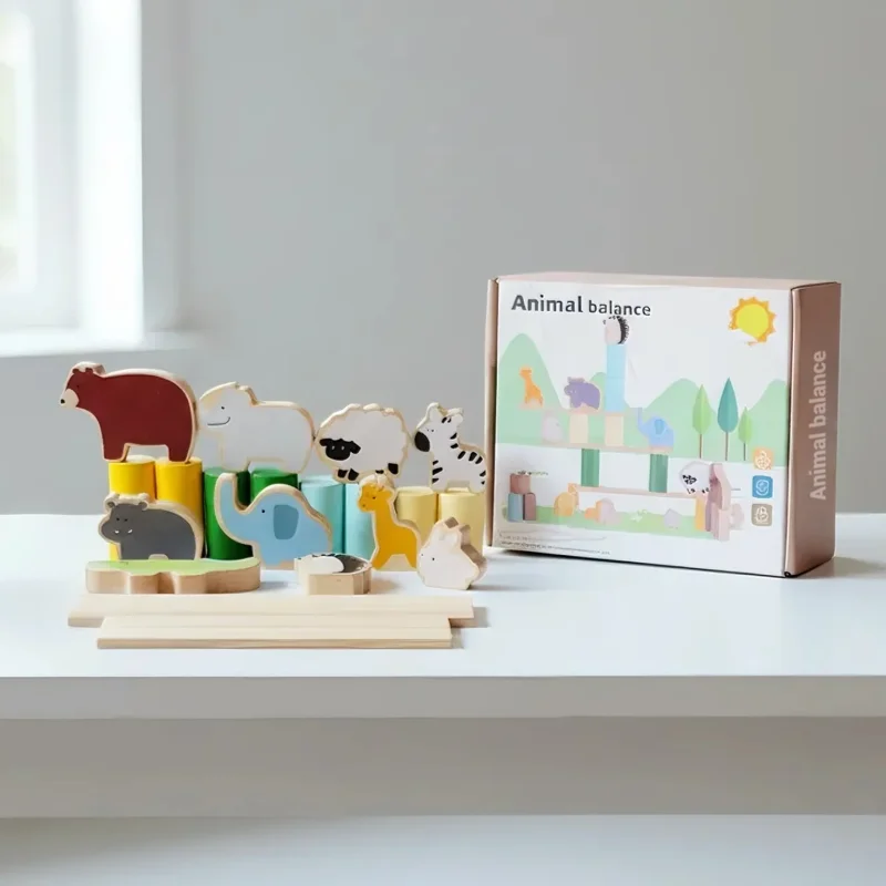 Blocos de construção de madeira maciça de partículas grandes criativas de animais para crianças, jogo de empilhamento de bebês, brinquedos educativos para educação precoce