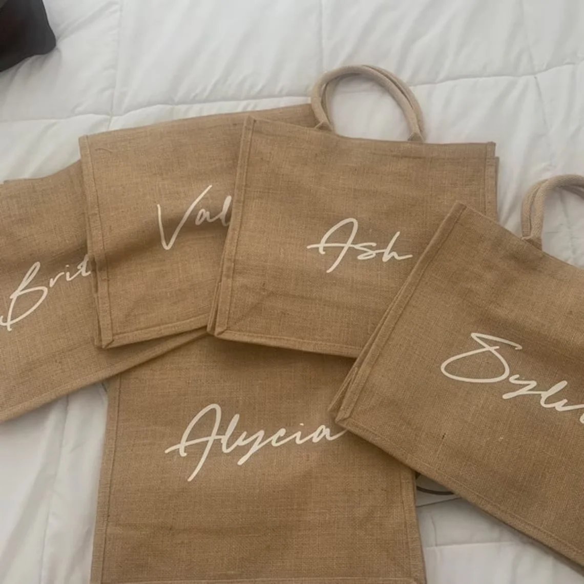 Bolso de playa de arpillera con nombre personalizado, bolso de mano para damas de honor, equipo de novia para ser nupcial, despedida de soltera,