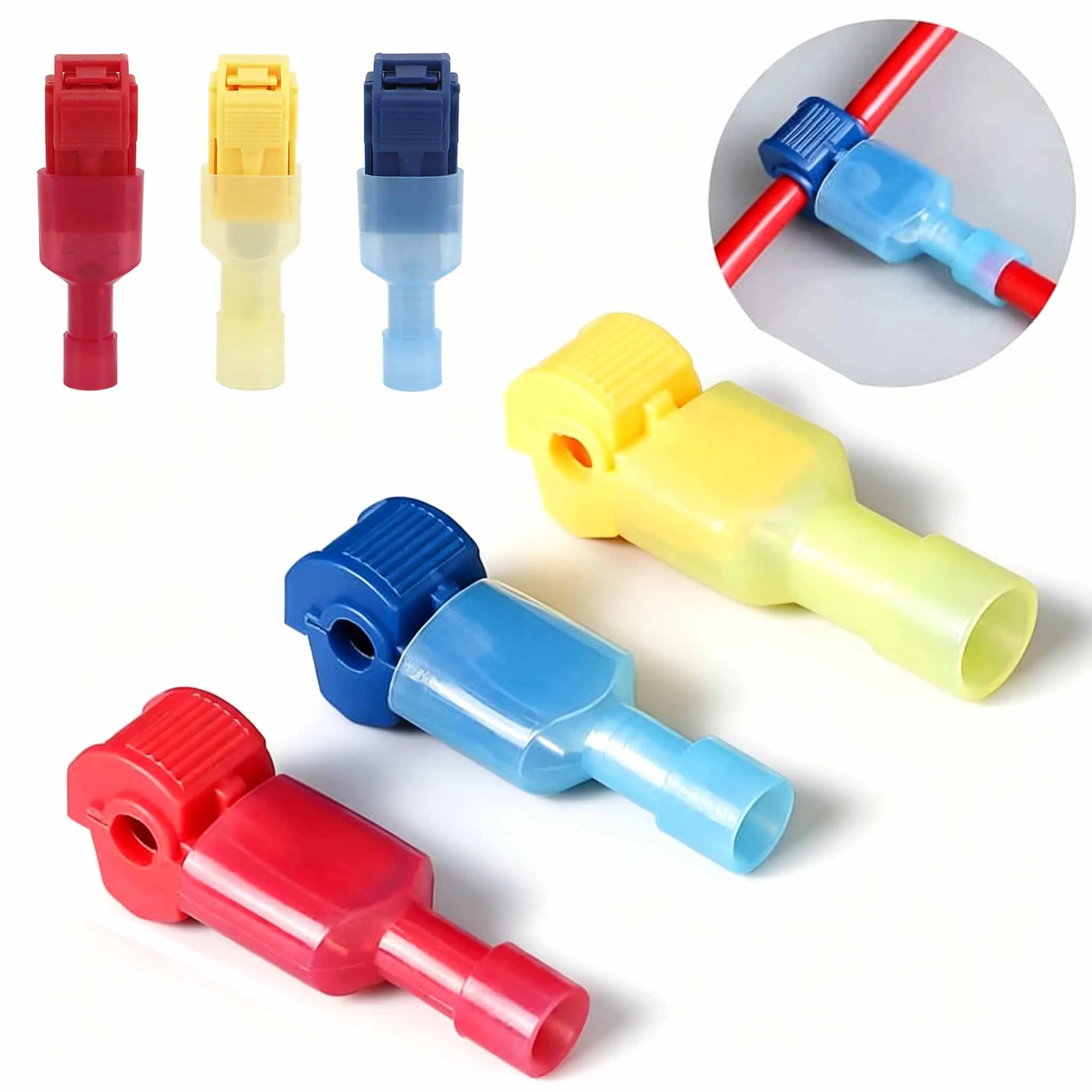 T Tap Self-Stripping Wire Connectors,40/50/60Pcs Nylon Fully Insulated T Type Quick Disconnect Splice Terminals Electrical Wire