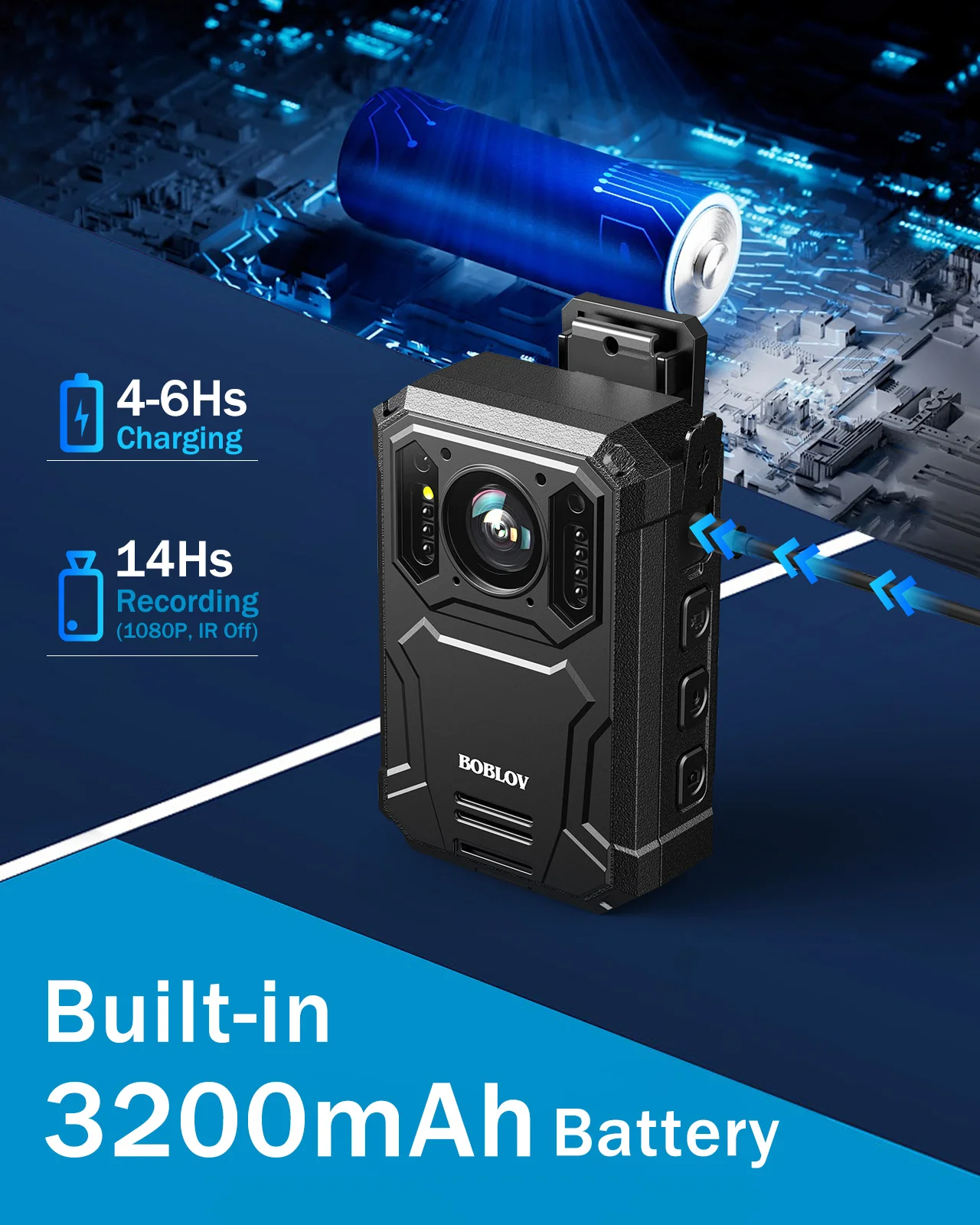 BOBLOV KJ23 Body Mounted Camera 1296P Video Recorder with Car Suction Mini Camera 3200mAh 14 Hours 128GB Night Vision Bodycam