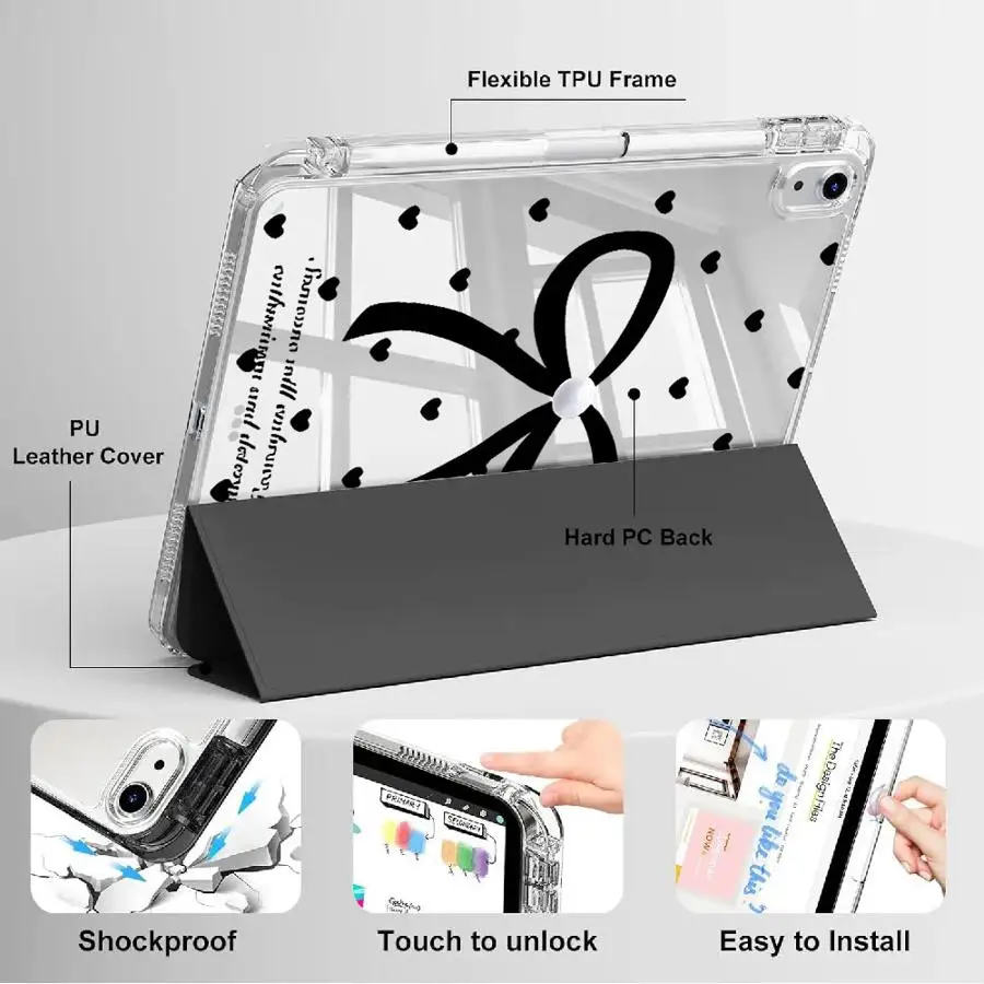 Cartoon Bow Holder Cover Tablet Case For iPad Air 4 5 M3 M2 M4 11inch Mini 6 7 Pro 2025 11th 10th 9th 8th 7th 12.9inch Y-Fold