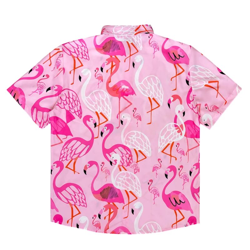 Men's Short Sleeved Shirt With Pink Flamingo Print Casual and Easy Vacation Travel Clothing Versatile