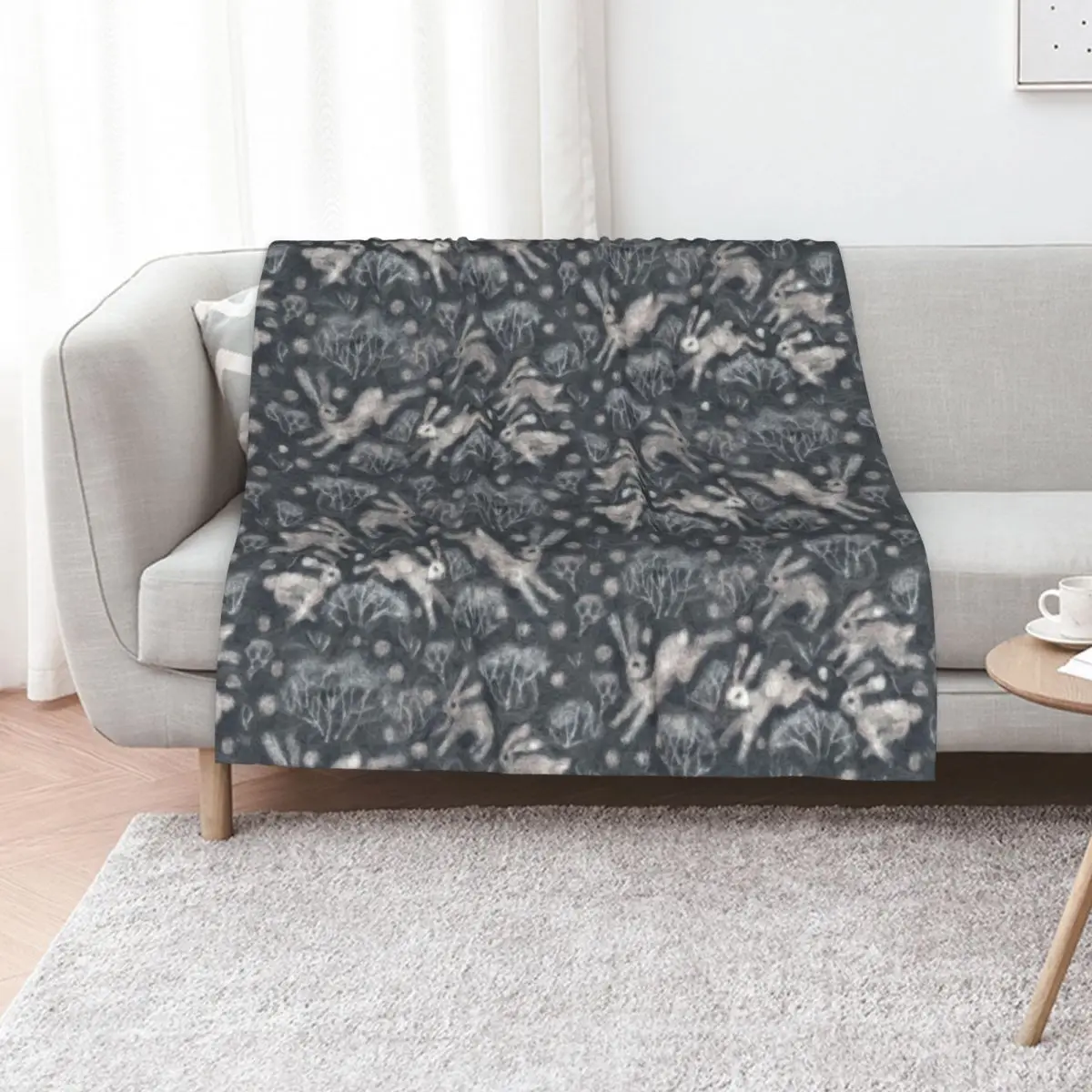 

Hares Field, Winter Snow Field Bunnies Rabbits Pattern Grey Throw Blanket Luxury Throw Custom Sofa Throw Hairys Blankets
