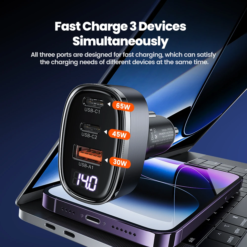 Toocki 140W Car Charger Quick Charging PD3.0 Fast Charging USB Type C Phone Charge For iPhone 15 14 Laptop Tablet Samsung S22