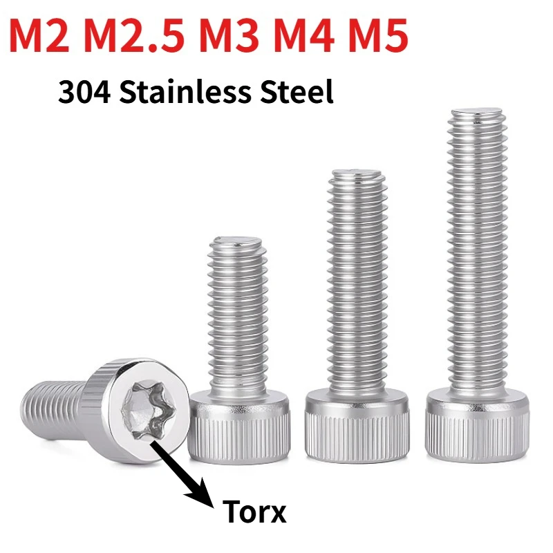 M2 M2.5 M3 M4 M5 304 Stainless Steel Torx Socket Cap Head Screw, Six-Lobe Cylinder Head Torx Machine Screw Anti-Theft