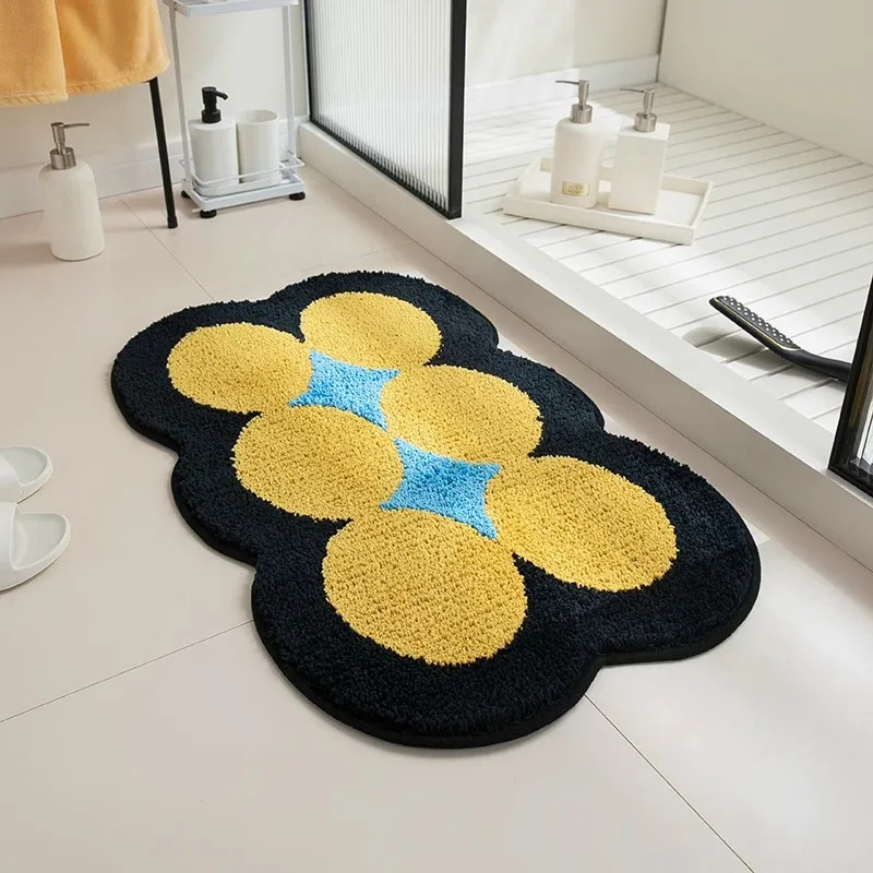 Tufting Dots Bedroom Rug Living Room Carpet Yellow Circles Bedside Bathroom Mat Door Floor Anti Slip Pad Aesthetic Home Decor